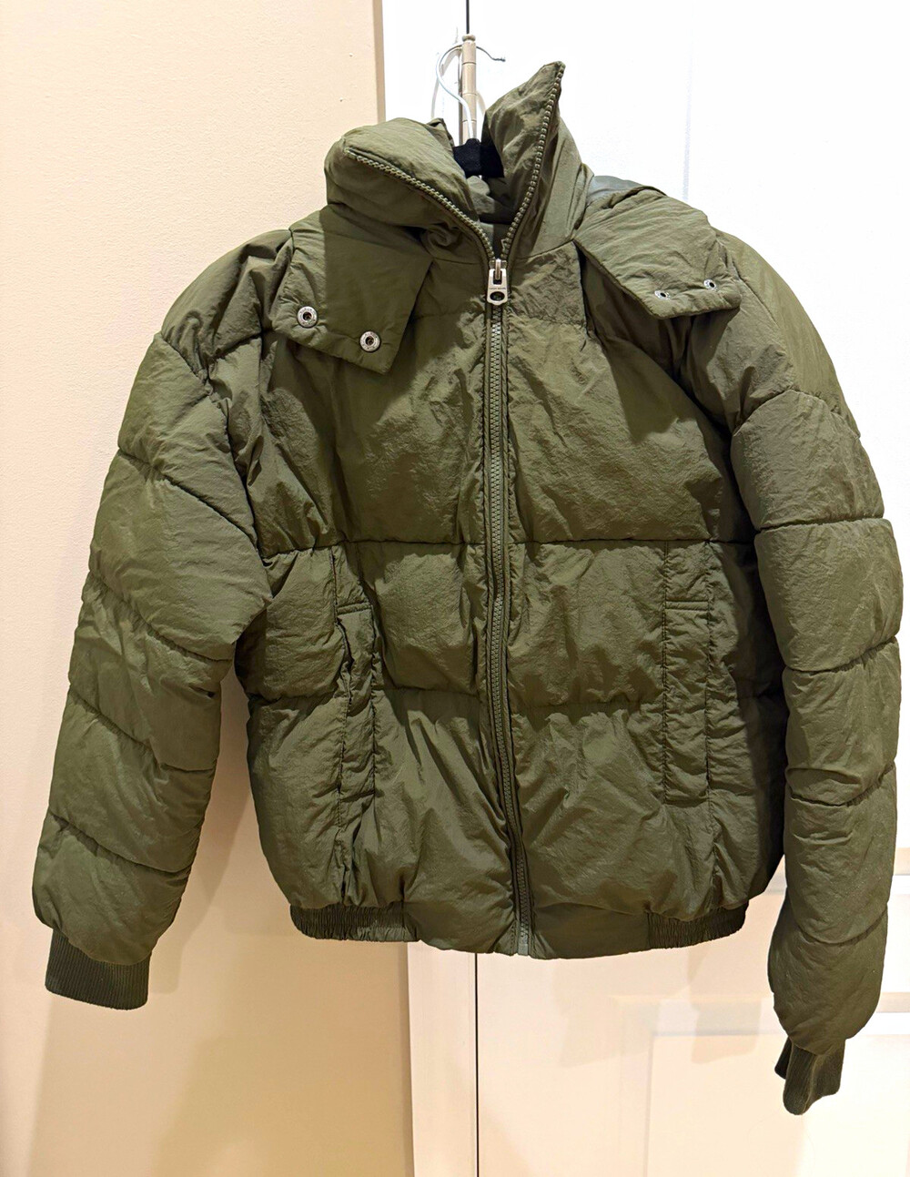 Lucky Brand Women's Olive Hooded Puffer Jacket Zip Insulated Nylon Shell XS